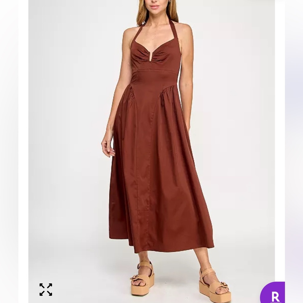 Beauty & Grace Elegant Brown Halter Dress